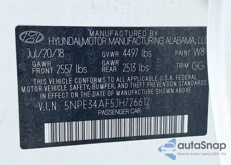 2018 Hyundai Sonata Sel+ z USA, uszkodzony, nr VIN 5NPE34AF5JH726612